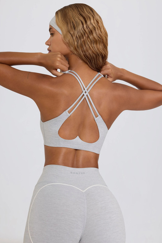 Soft Active V-Neck Sports Bra in Grey Marl - Size:L